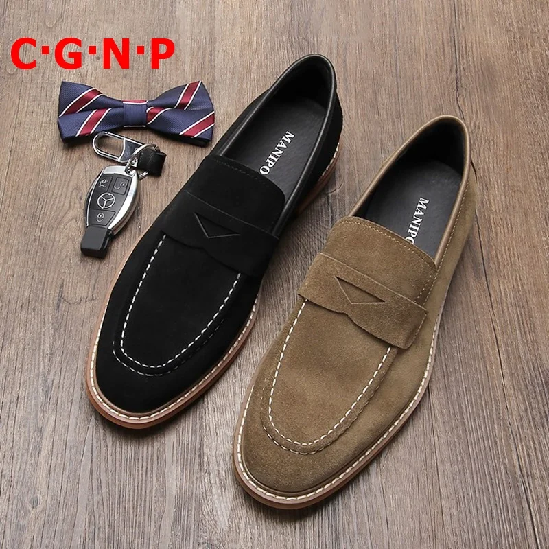 

C·G·N·P British Style Suede Loafers Men Casual Shoes High Quality Slip On Dress Shoes Breathable Leather Men's Flats Party Shoes