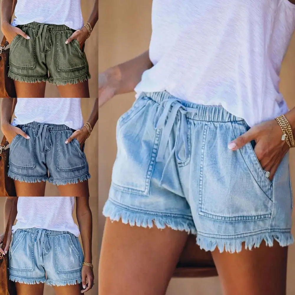 

Elastic Waist Casual High Waist Slimming Denim Shorts Women Retro Loose Denim Women Summer Shorts