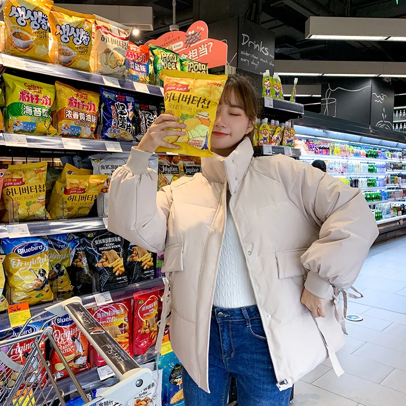 

Real photos of winter new thickened cotton padded jacket loose short bread clothing college style cotton padded clothes women