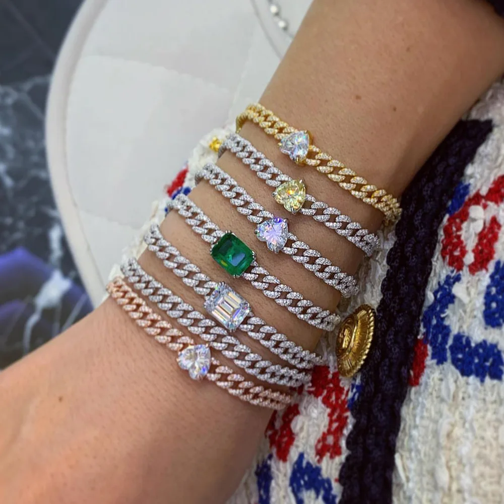 

Женский браслет из кубинской цепи Майами, золотистый и серебристый браслет с кубическим цирконием в форме сердца, лето