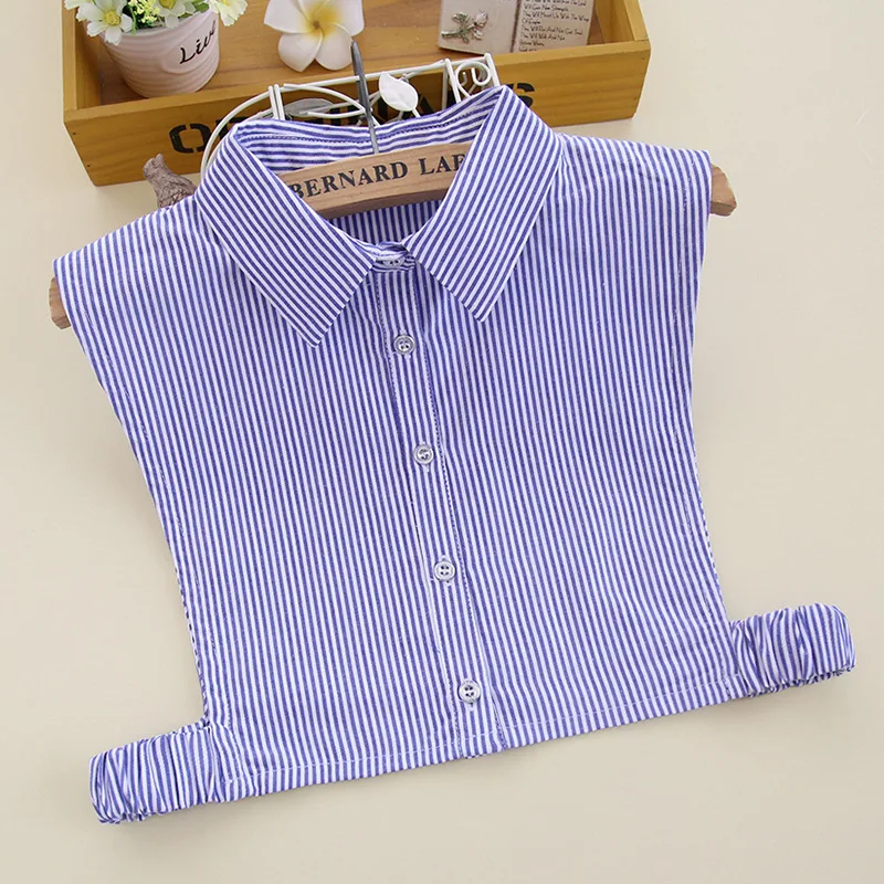 

Blue Striped Shirt Fake Collars for Women Detachable Collars Nep Kraagie Cravats Flase Collar Half Shirt Sweater Accessories