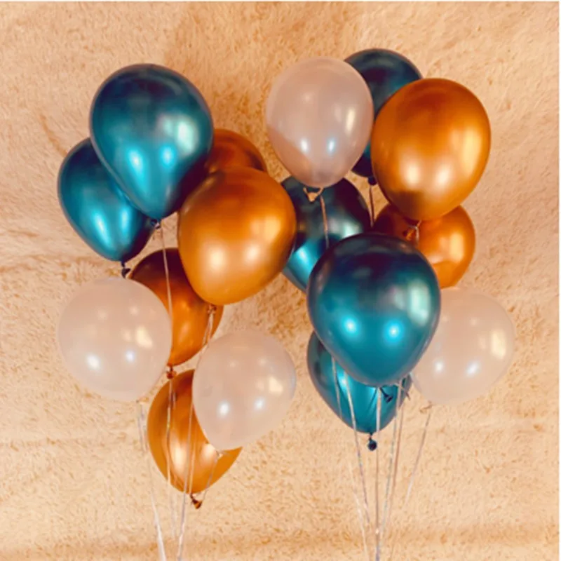 as picture 15pcs of 12" metal gold confetti balloons ink blue white balloon wedding party decoration kids children birthday party supplies - Цвет: as picture