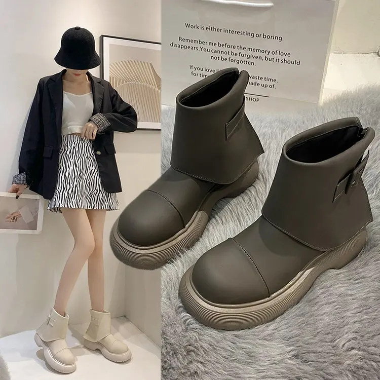 

2021new Leather Women Ankle Boots Fashion Platform Warm Fur High Heel Winter novel Shoes Woman Casual Footwear Size