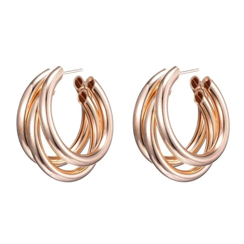 

New Fashion Multi-layer Geometric Circle Round Big Hoop Earrings For Women Girl Golden Minimalist Earrings Party Jewelry