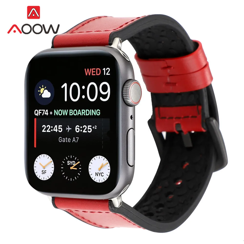 Резиновый кожаный ремешок для часов Apple Watch 40 мм 44 мм 38 42 красная черная пряжка мужской женский спортивный браслет ремешок для iwatch 1 2 3 4