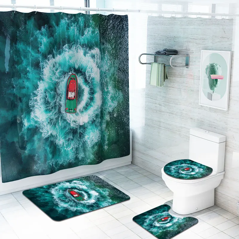 

Занавеска для душа Ocean Swirl, Центральная одинарная шторка для ванной комнаты, s Нескользящие коврики, крышка унитаза, коврик, наборы ковров