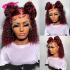 99J бордовый парик Curly13X4, парик на сетке спереди, предварительно выщипанные человеческие волосы, парики для женщин, 180% прозрачные бразильские парики без повреждений, предварительно выщипанные