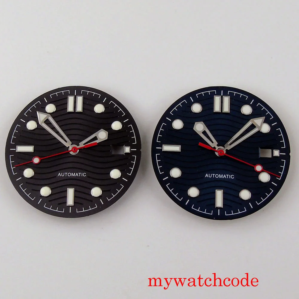 

BLIGER 31mm Black Sterile Watch Dial With Date Window Wave Patterrns Wristwatch Hands Fit NH35 Automatic Movement