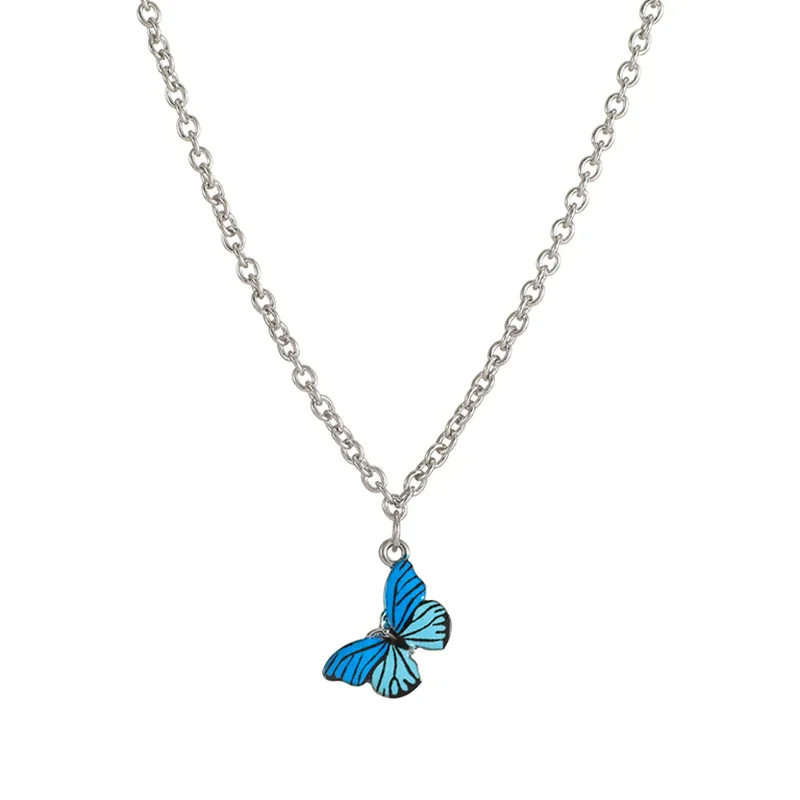 

Elegant Silver Color Enmale Blue Butterfly Pendant Long Chain Necklace Choker for Women Fashion Jewelry 2020 NEw