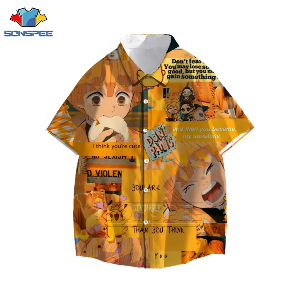 Hot Anime Demon Slayer Shirt 3D Print Funny Agatsuma Zenitsu Kamado Nezuko Shirts Summer Casual Men Hawaiian Shirts Blouse