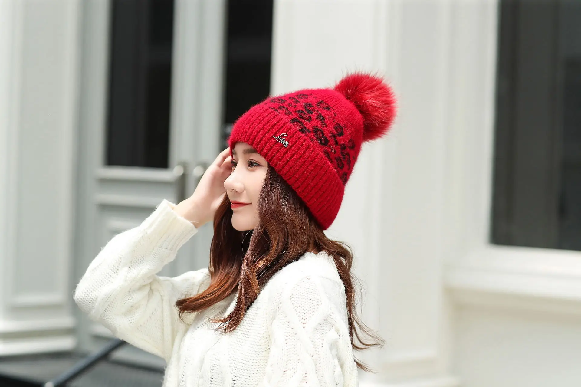 Women Beanies Pom Poms Rabbit Hat Beanie Knitted Skullies Fashion Caps Ladies Knit Cap Winter Hats For Women