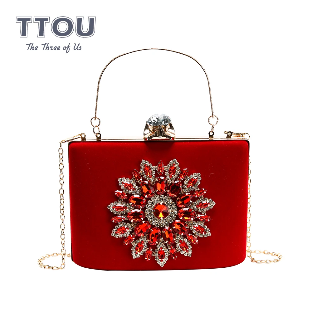 

Elegant Diamond Sequin Women Evening Bags Flower Deco Crossbody Bags With Chains Wedding Banquet Clutch Bag For Ladies Party