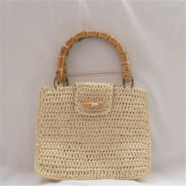 

Hollow Straw Woven Bag Women Bamboo Handle Handbag Fashion Vintage Designer Beach Tote 2021 Summer Lady Luxury Top-Handle Bags