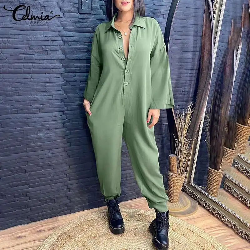 

Women 2021 Autumn Long Sleeve Jumpsuit Celmia Fashion Holiday Harem Pants Casual Loose Overalls Solid Pocket Streetwear Rompers