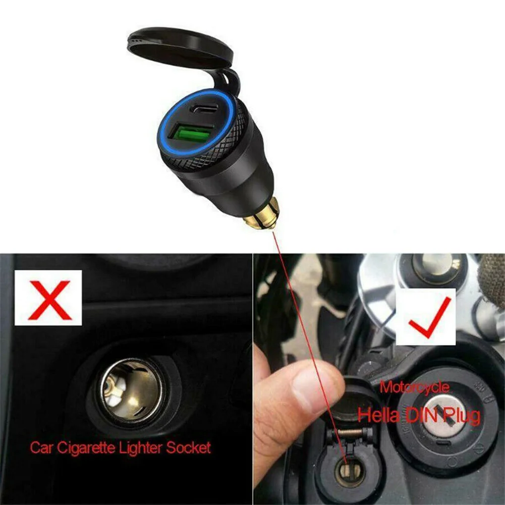 

DC 12V-24V Socket LED USB & Type C Charger Motorcycle Adapter Aluminum