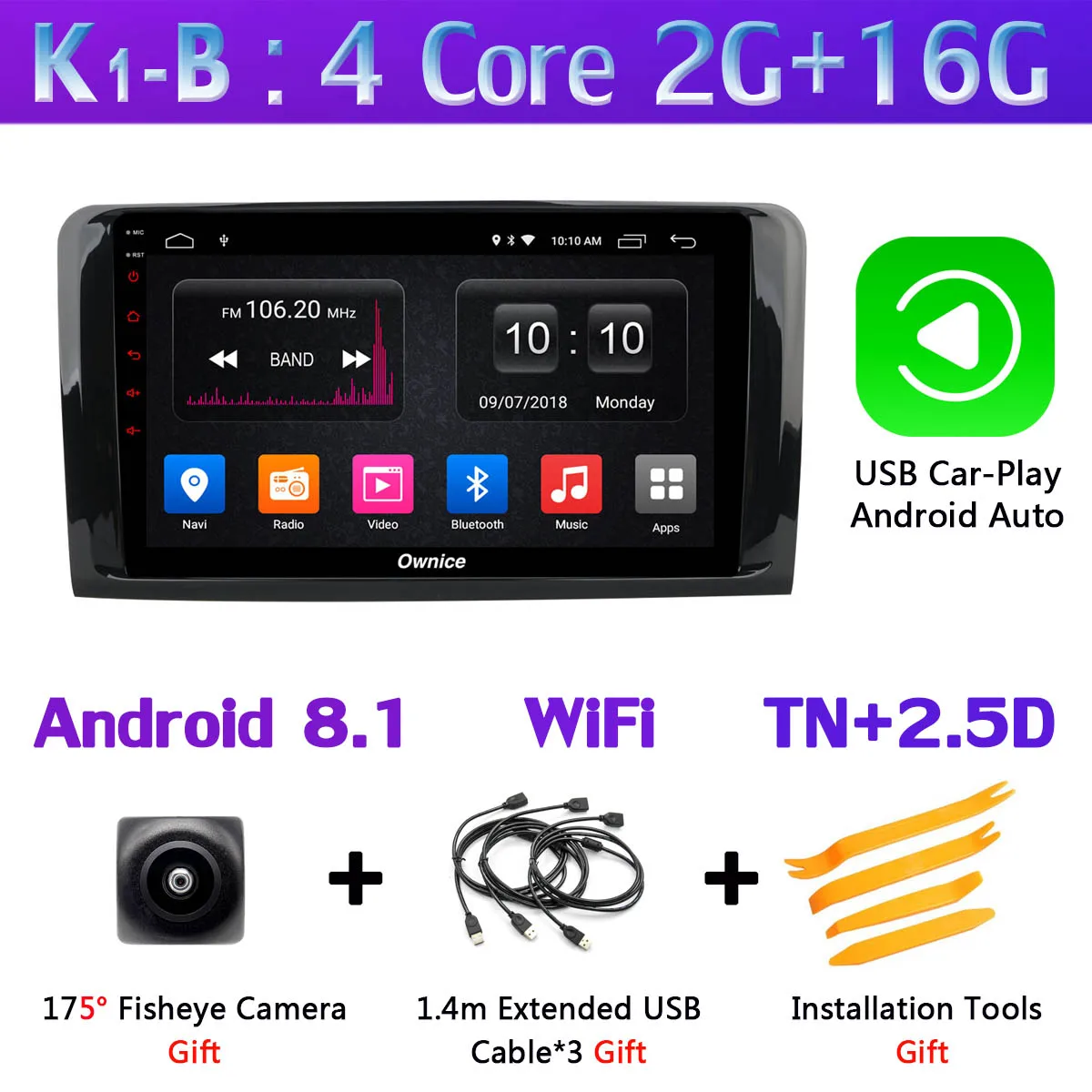 K1-B-CarPlay 1Din 360 ° камера Android 9,0 4 Гб+ 64 Гб SPDIF DSP CarPlay автомобильный мультимедийный плеер для Mercedes Benz ML GL W164 X164 SPDIF gps радио - Цвет: K1-B-CarPlay
