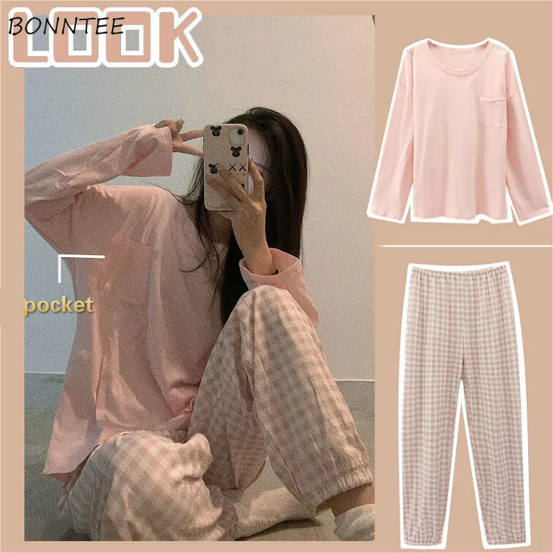 

Pajama Sets Women Outfits Sleepwear Female Homewear Pjs Simple Casual Soft Long Sleeve Spring Feminino Kawaii Daily 2 Pieces Set