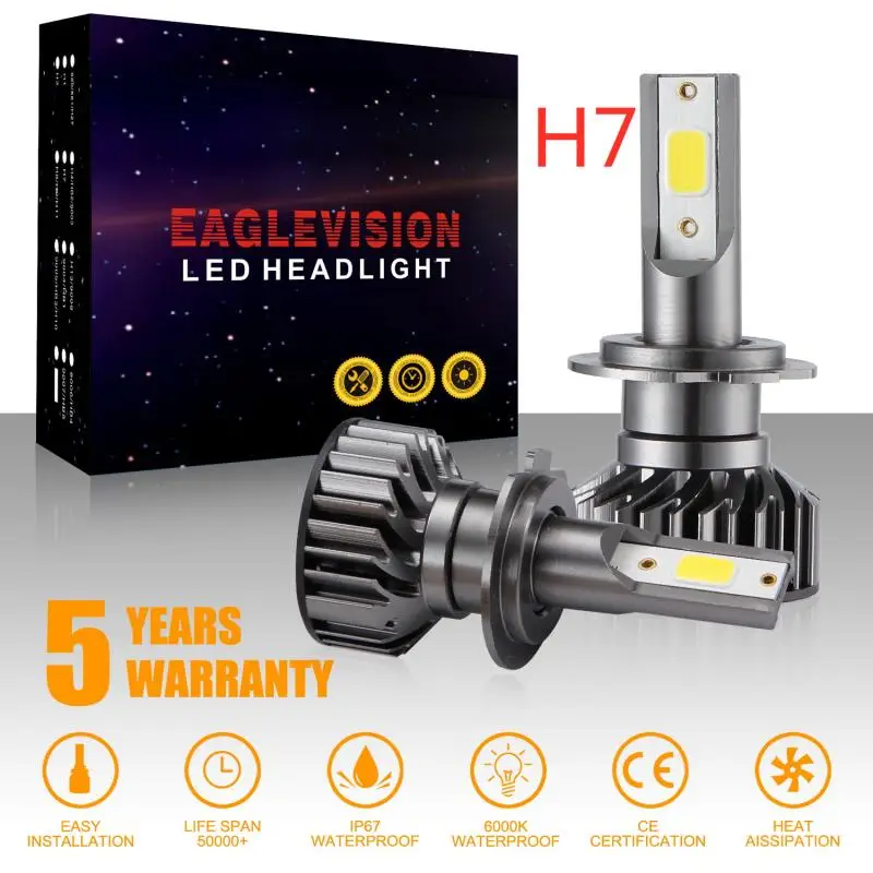 

2 Pcs Super bright COB Chip H7 LED Headlight Conversion Kit COB Bulb 110W 26000LM White High Power 6000K Car Led Headlight