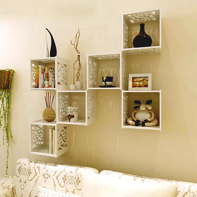 

Kitchen organizer Bedroom living room wall shelf hanging creative simple lattice decoration router storage rack free punch rack