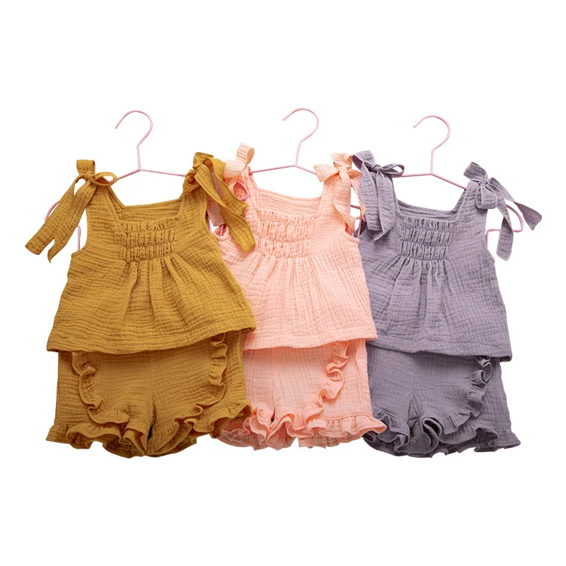 2020 New Baby Girl Sling Shorts Set Summer Clothes + Elastic Pants Vacation Matching Cute Kids | Детская одежда и обувь