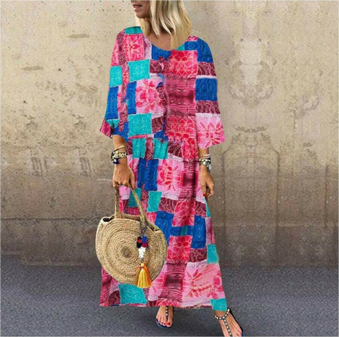 Платье женское с цветочным принтом повседневный длинный сарафан в стиле бохо