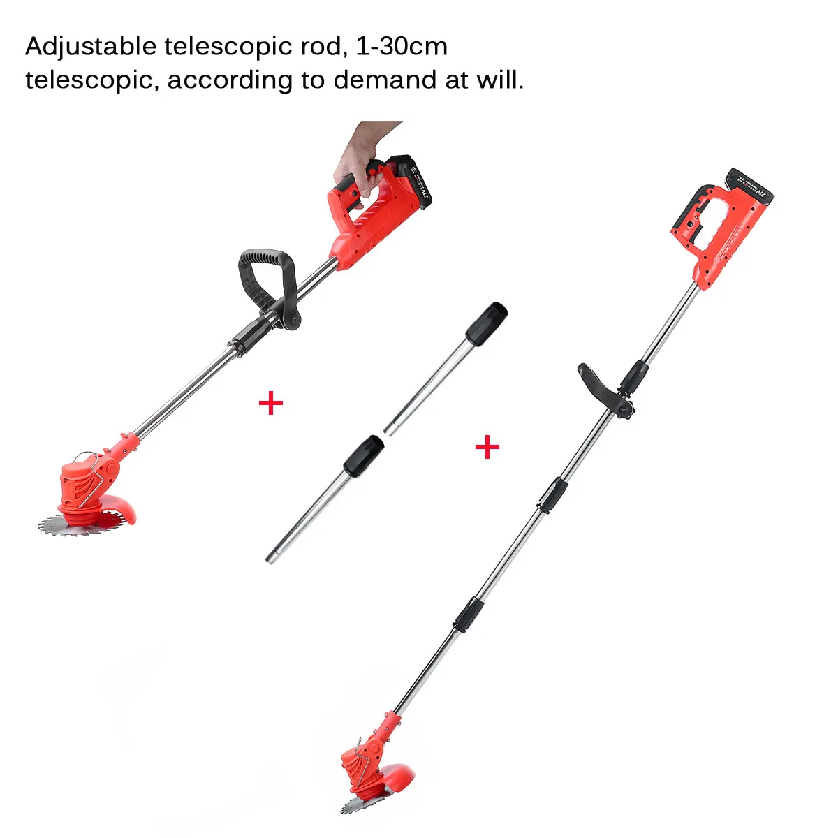 

21V 1800W Electric Grass Trimmer with 2 Batteries Wireless Cordless Lawn Mower Length Adjustable Garden Pruning Cutter Tools