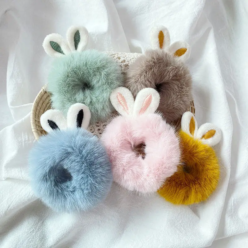 

1PCS Cute Plush Scrunchie Rabbit Ears Scrunchies Elastic Hair Bands Headband Ponytail Holder Ties Rope Hair Accessories Gift