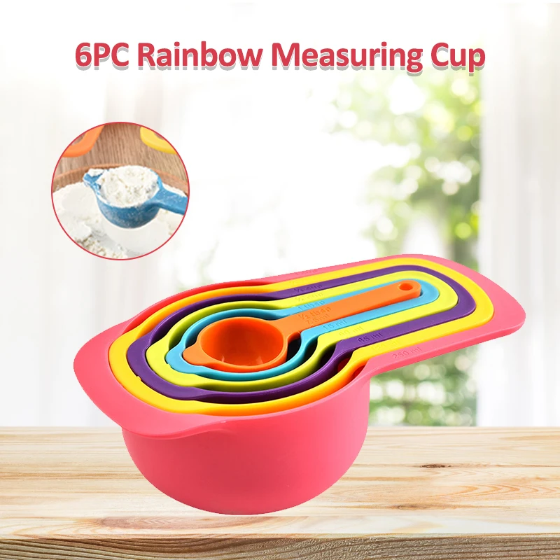 

Hot Sale 6 Pcs/Set Kitchen Measuring Spoon Rainbow Color Stackable Combination Measuring Cup Kitchen Accessories Baking Tools