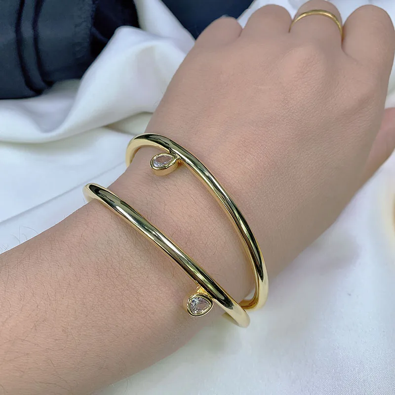 

The New 925 Sterling Silver Open Bracelet Gold Color Pear-shaped Double Layer Luxury Brand Monaco Fashion Jewelry For Women