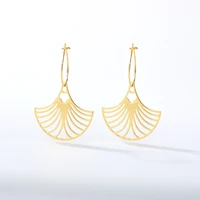 gold color hollow leaf earrings fan shaped women drop earrings fashion jewelry aretes de mujer pendiente wholesale droppshipping