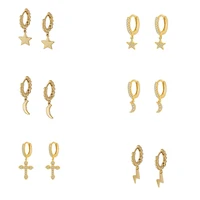 isueva gold color moon star dangle earrings for women punk circle piercing earrings zircon huggies pendientes jewelry wedding