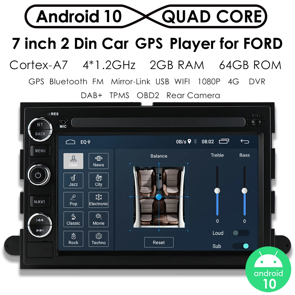 

2G+64G 7'' Android 10 Car Radio Stereo GPS Navi DVD Player For Ford 500/F150/Explorer/Edge/Expedition/Mustang/fusion/Freestyle