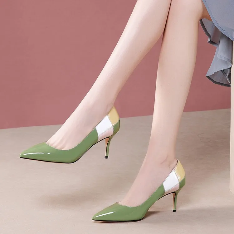 Женские туфли лодочки из мягкой коровьей кожи MLJUESE зеленые вечерние с острым