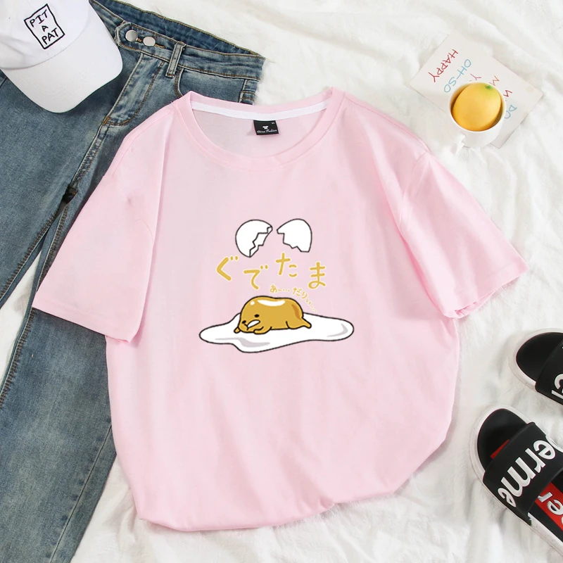 Японский Harajuku милый Gudetama Lazy Egg Yolk Kawaii Футболка женская хлопковая Футболка с рисунком Harajuku женская футболка Топы