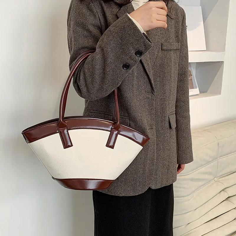 

Korean Style Womens 2021 New Fashion Vintage Mixed Colors Armpit Design Shoulder Bag Soft Handle Elegant Casual Bucket Bag