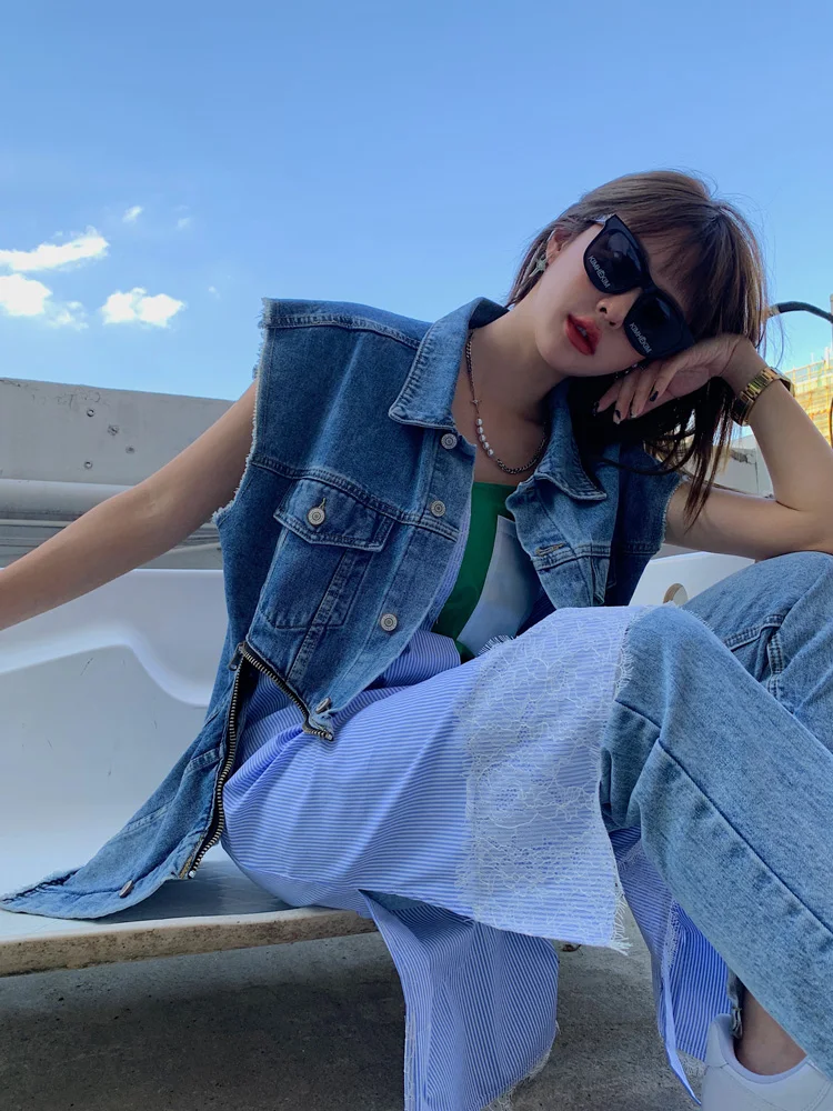 

Women's 2021 Denim Blue Jackets Coat Waistcoat Autumn Denim Jackets Women Jeans Sleeveless Coats Female Feminine Clothing
