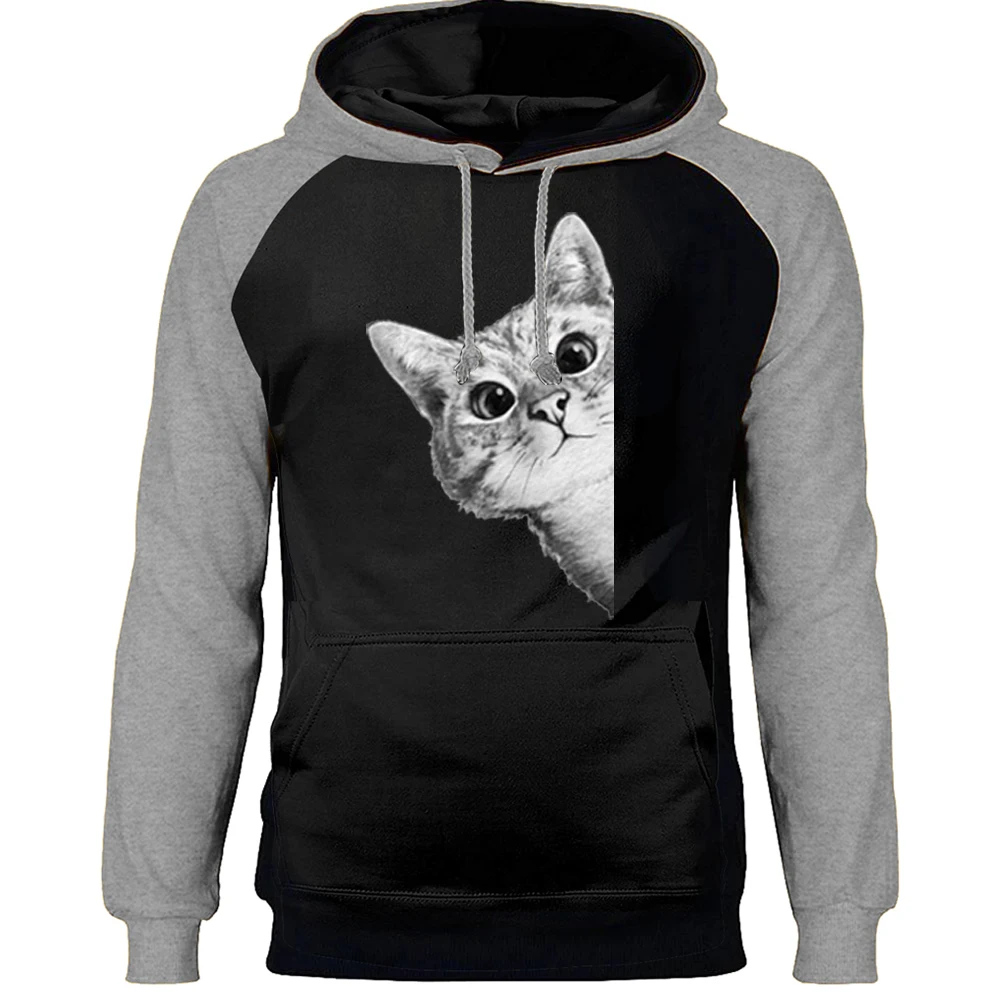 

Lovely Cat I Don't Give A Meow Raglan Hoodies Pullovers Man's Sweatshirts Autumn Tops Men's Crewneck 2020 Harajuku Streetwear