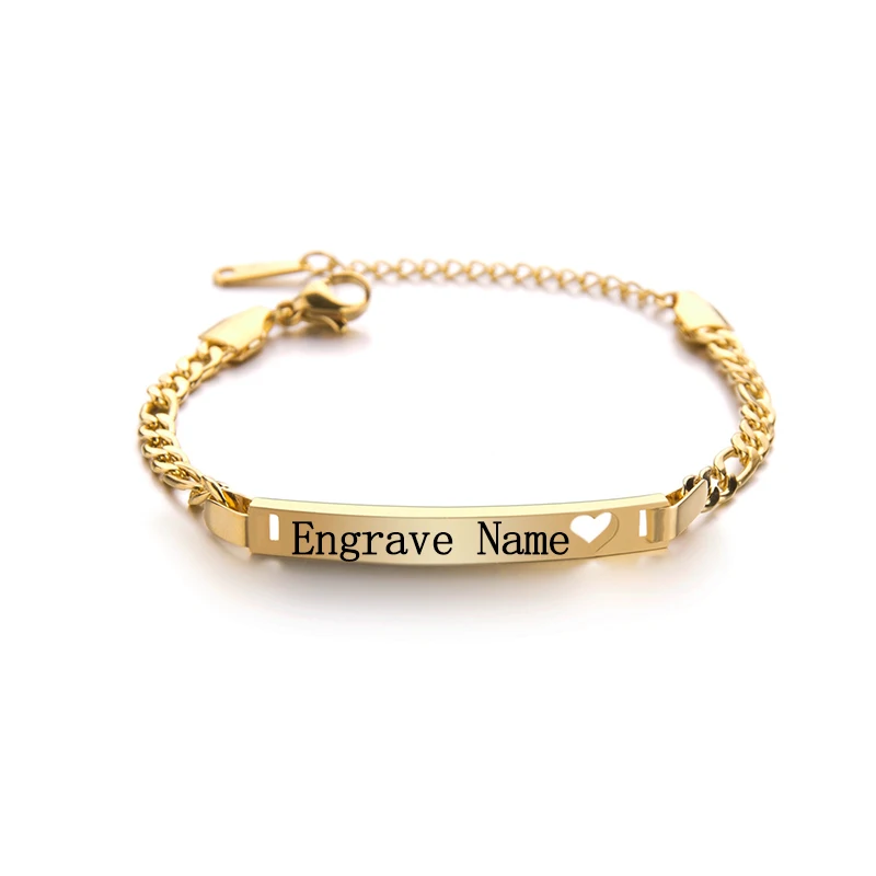 

Fashion Customized Engraving Nameplate Couple Bracelet Stainless Steel Heart Personalized Bar Bracelet Bangle Drop Shipping