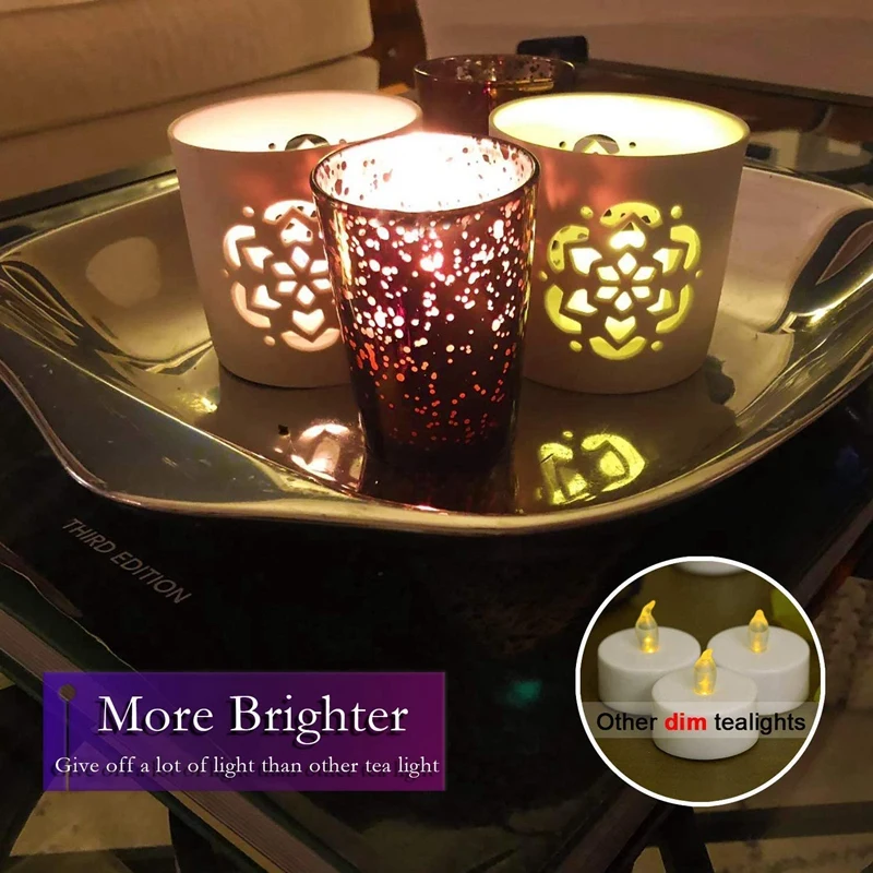 

60Pack 1.2inch H Flickering Flameless Tea Light Candles with Auto Timer, Battery Operated Bright LED Tealight,Warm White