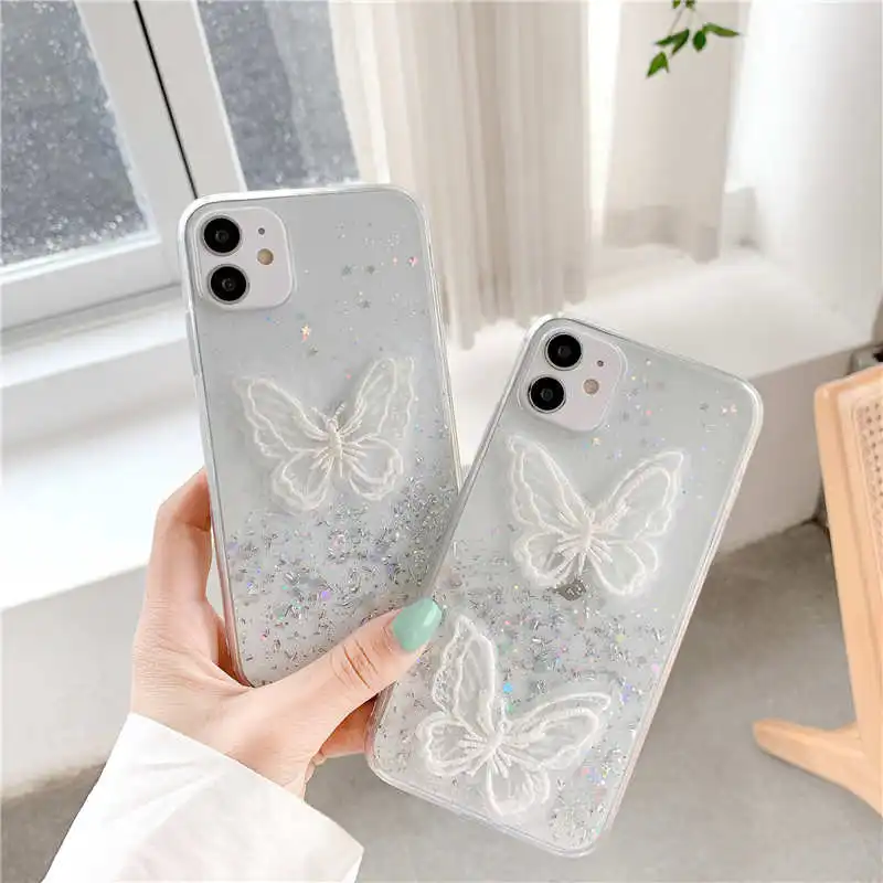 

3D Cute Butterfly Silicone Phone Case For Xiaomi Mi A3 A2 Note 10 Lite 8 9se 5X 6X 9T CC9 Pro Soft Clear Glitter Star Cover Back