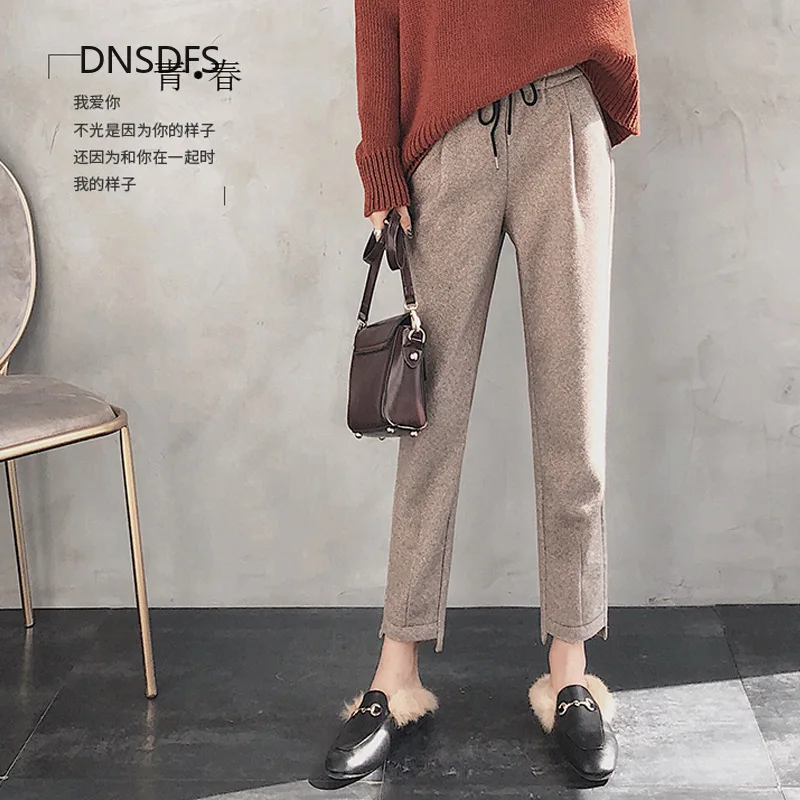 Wool Ankle Length Trousers Woolen Warm Autumn Winter Pants Women Thick Capris New Leisure Korea High Waist Harem Pencil