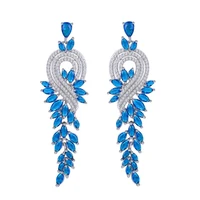 temperament long flower earrings for lady 18k gold plated cubic ziriconia wedding party jewelry fashion bridal dangler