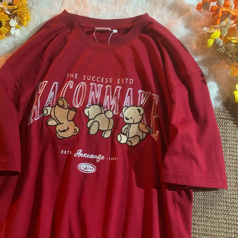 Футболка хлопковая в стиле Харадзюку брендовая Модная рубашка с вышивкой