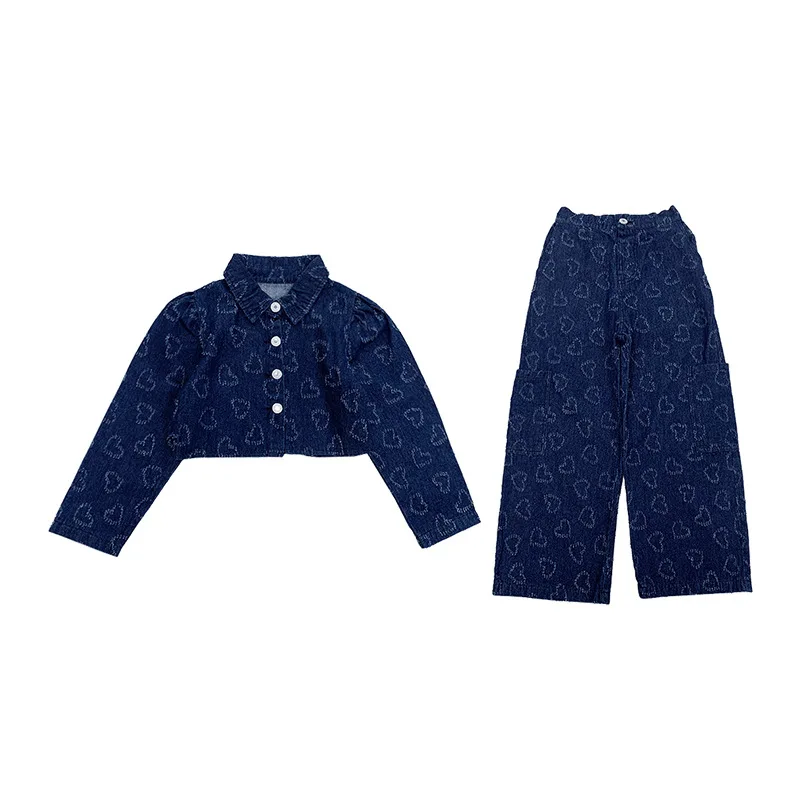 Джинсовый костюм для девочек Новинка осени 2021 короткая куртка в гонконгском