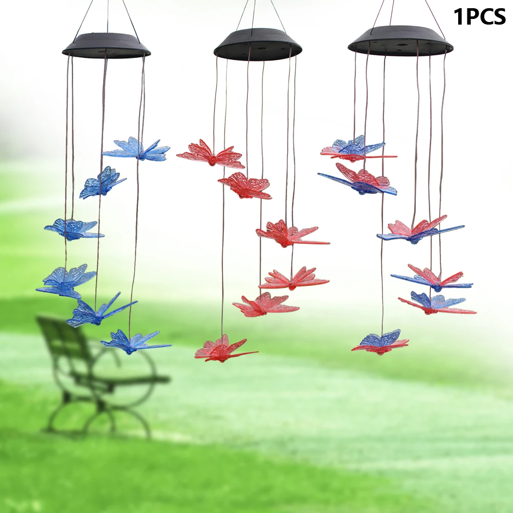 

Festival Garden For Home Solar Wind Chime Light Waterproof Outdoor Decor Hanging Bedroom Led Night Lamp Party Butterfly Shape
