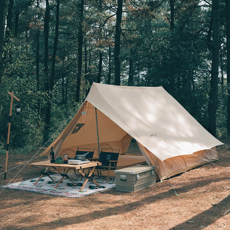 Verkaufen Retro Haus-förmigen Außen Storm-proof Glamping Luxus Verdickt Baumwolle Nylon Tuch Große Camping Dach Zelt Traufe Haus