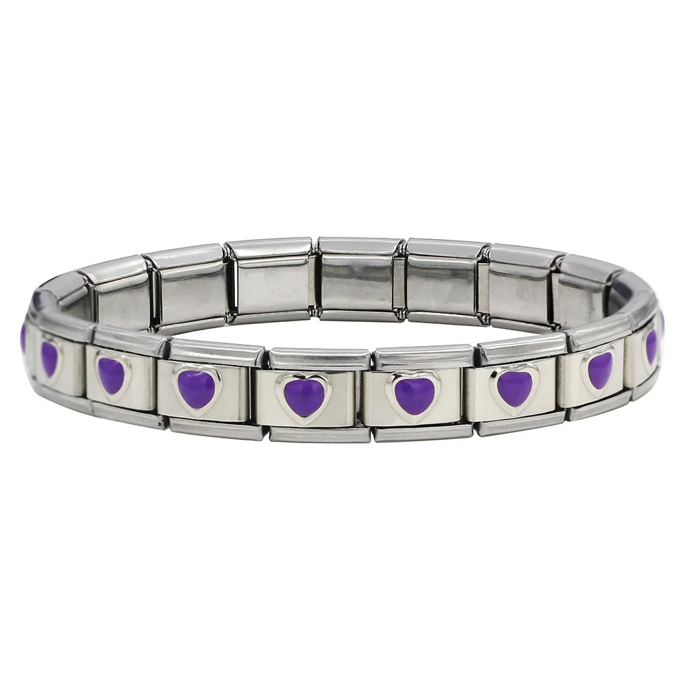 Purple Heart Hapiship для женщин и мужчин модные стильные ювелирные изделия Сердце цветок бабочка Крест дельфины нержавеющая сталь эластичный браслет ST00 - Окраска металла: Purple Heart