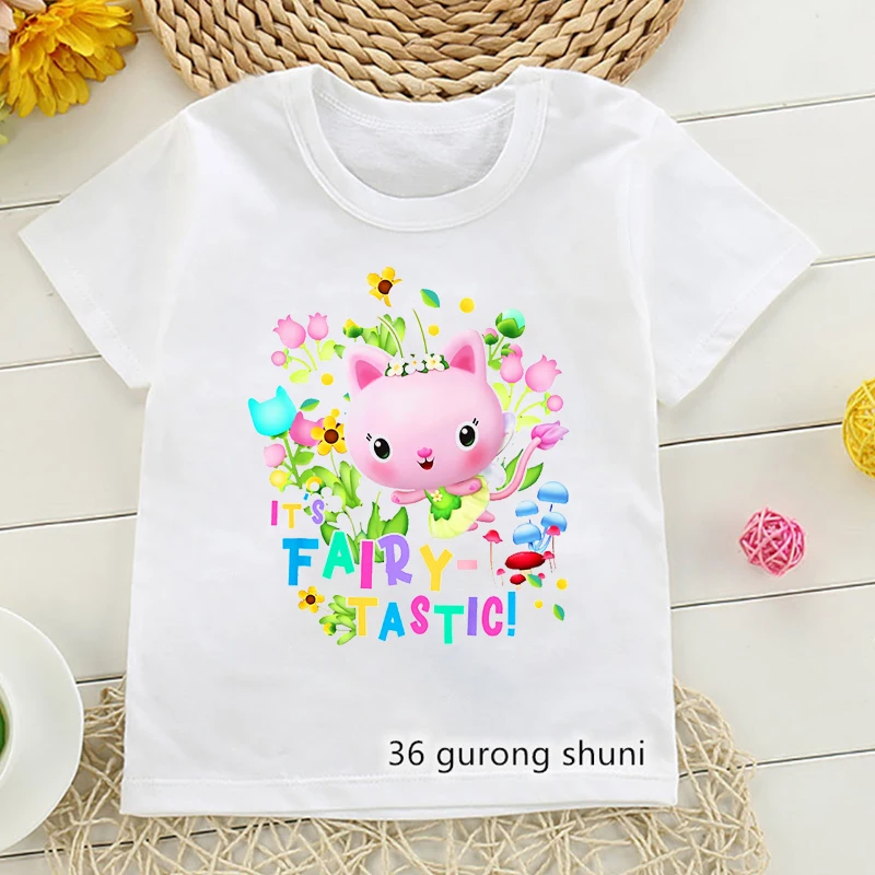 Gabby Dollhouse Cartoon Print Tshirt Girls Kawaii Kids Clothes Cute Cat T-Shirt Children'S Clothing Summer Tops Tee Shirt