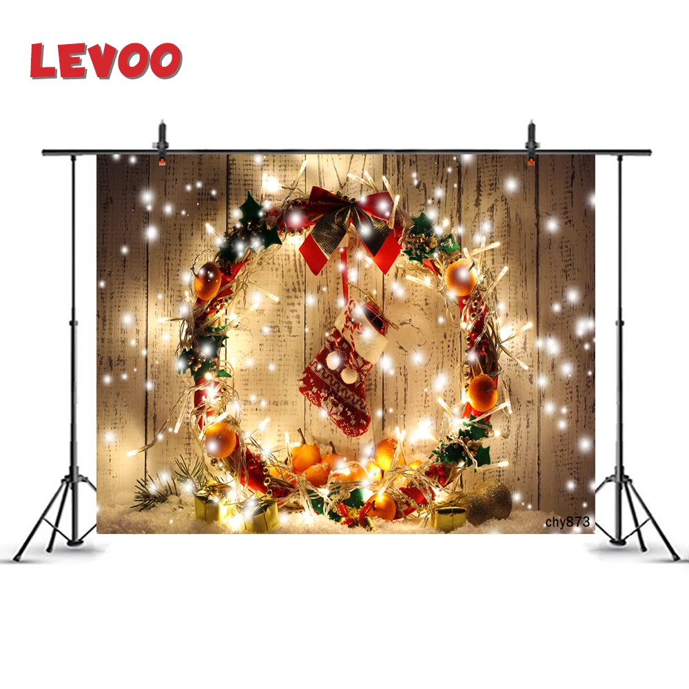 

LEVOO Photophone Backdrop Wreath Christmas Stocking Lights Wood Background Photography Photo Studio Shoot Props Photobooth Vinyl