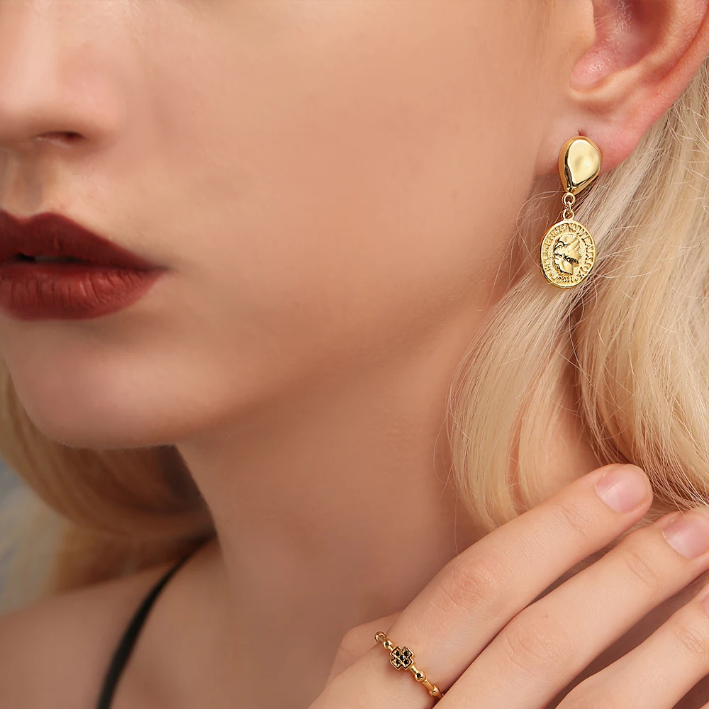 SUPERWEAR, 925 пробы, серебряные, асимметричные серьги с подвеской, желтое золото, цвет древняя монета, женские серьги-капли, винтажные ювелирные изделия